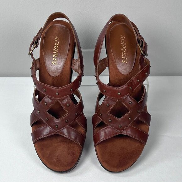 Oxblood Wedge Slingback Aerosoles Sandals Women's Size 7.5 - Picture 5 of 8